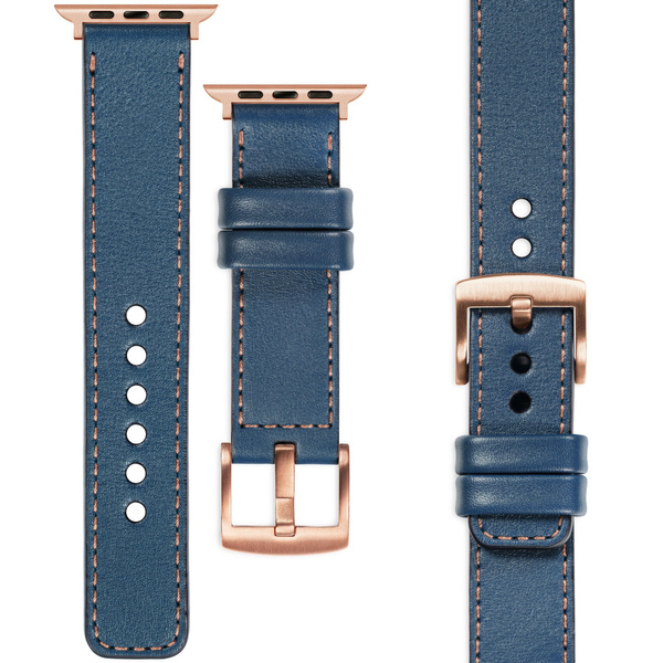 moVear Prestige C1 22mm Blue Jeans Leather strap for Apple Watch 10 / 9 / 8 / 7 / 6 / 5 / 4 / SE (42/41/40mm) | Blue Jeans stitching [sizes XS-XXL and buckle to choose from]