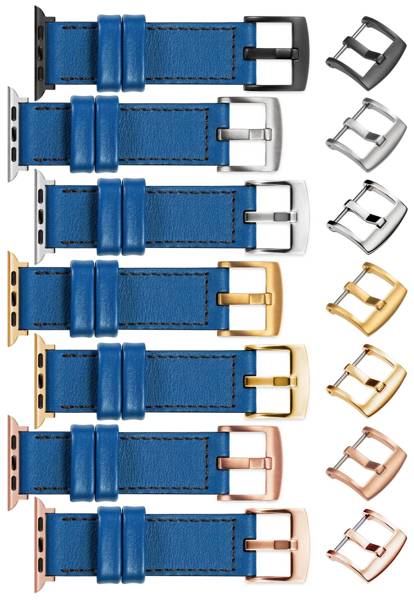 moVear Prestige C1 22mm Blue Leather strap for Apple Watch 10 / 9 / 8 / 7 / 6 / 5 / 4 / SE (42/41/40mm) | Blue stitching [sizes XS-XXL and buckle to choose from]