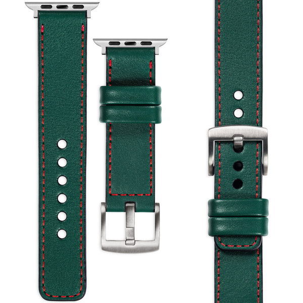 moVear Prestige C1 22mm Bottle green Leather strap for Apple Watch 10 / 9 / 8 / 7 / 6 / 5 / 4 / SE (42/41/40mm) | Bottle green stitching [sizes XS-XXL and buckle to choose from]