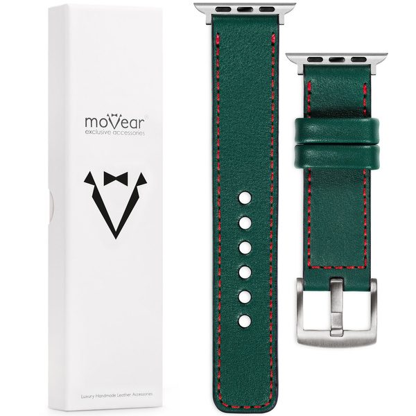 moVear Prestige C1 22mm Bottle green Leather strap for Apple Watch 10 / 9 / 8 / 7 / 6 / 5 / 4 / SE (42/41/40mm) | Bottle green stitching [sizes XS-XXL and buckle to choose from]