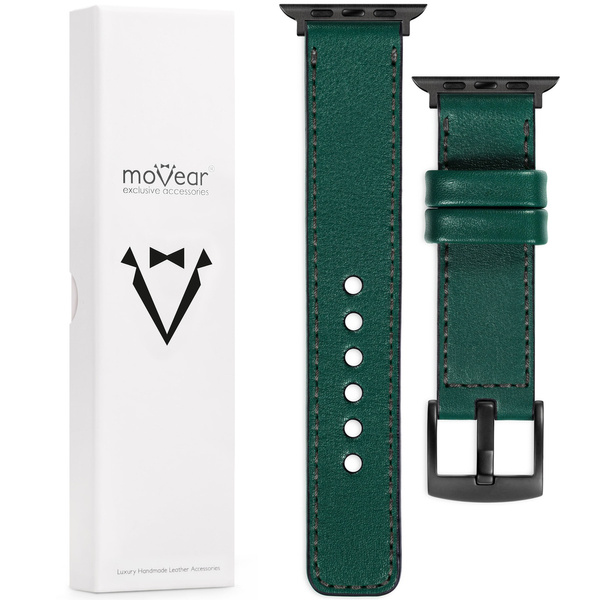 moVear Prestige C1 22mm Bottle green Leather strap for Apple Watch 10 / 9 / 8 / 7 / 6 / 5 / 4 / SE (46/45/44mm) & Ultra (49mm) | Bottle green stitching [sizes XS-XXL and buckle to choose from]