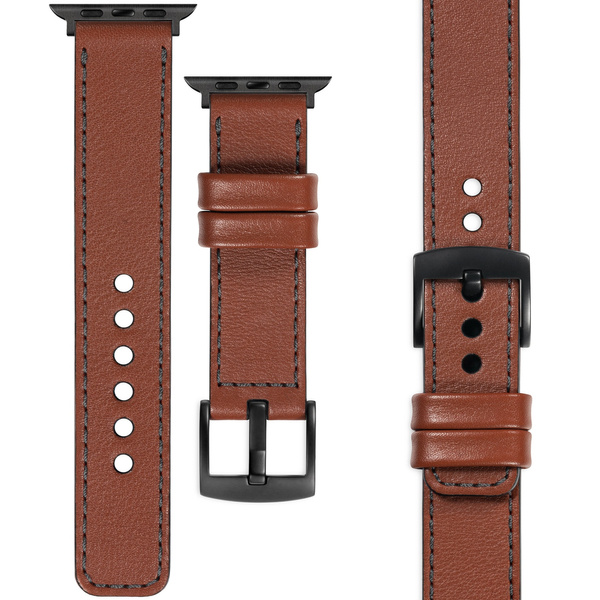 moVear Prestige C1 22mm Brown Leather strap for Apple Watch 10 / 9 / 8 / 7 / 6 / 5 / 4 / SE (46/45/44mm) & Ultra (49mm) | Brown stitching [sizes XS-XXL and buckle to choose from]