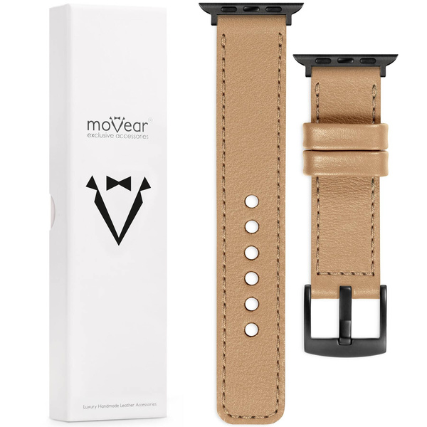 moVear Prestige C1 22mm Cappuccino Leather strap for Apple Watch 10 / 9 / 8 / 7 / 6 / 5 / 4 / SE (46/45/44mm) & Ultra (49mm) | Cappuccino stitching [sizes XS-XXL and buckle to choose from]