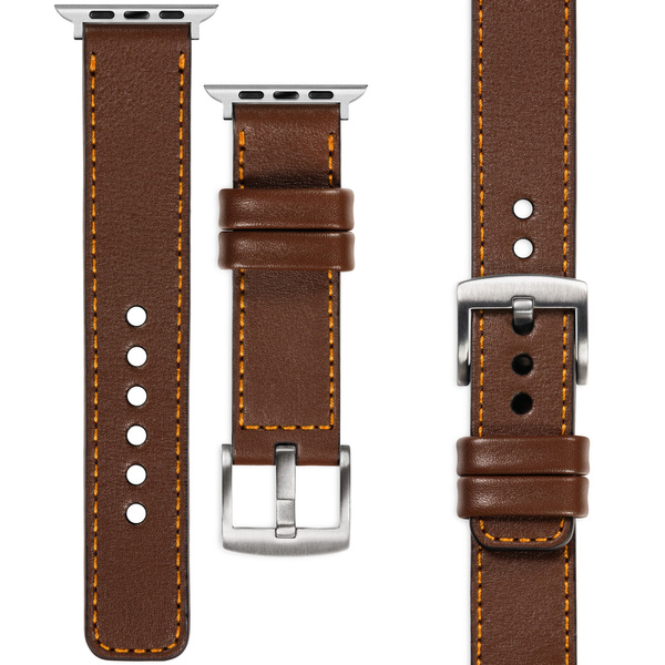 moVear Prestige C1 22mm Dark brown Leather strap for Apple Watch 10 / 9 / 8 / 7 / 6 / 5 / 4 / SE (46/45/44mm) & Ultra (49mm) | Dark brown stitching [sizes XS-XXL and buckle to choose from]