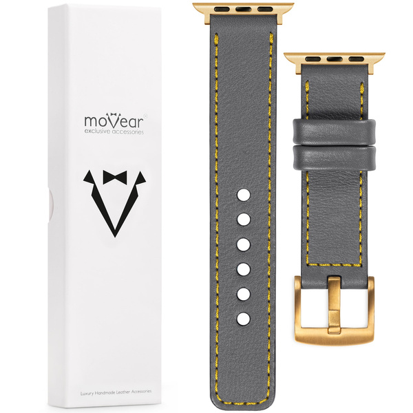 moVear Prestige C1 22mm Gray Leather strap for Apple Watch 10 / 9 / 8 / 7 / 6 / 5 / 4 / SE (42/41/40mm) | Gray stitching [sizes XS-XXL and buckle to choose from]