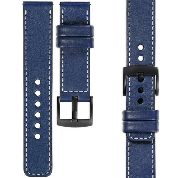 moVear Prestige C1 22mm Navy blue Leather strap for Samsung Galaxy Watch 3 (45mm) / Watch (46mm) / Gear S3 | Navy blue stitching [sizes XS-XXL and buckle to choose from]