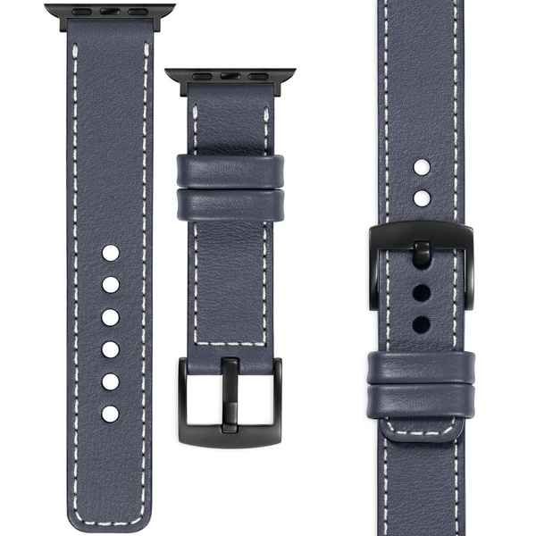 moVear Prestige C1 22mm Steel gray Leather strap for Apple Watch 10 / 9 / 8 / 7 / 6 / 5 / 4 / SE (46/45/44mm) & Ultra (49mm) | Steel gray stitching [sizes XS-XXL and buckle to choose from]