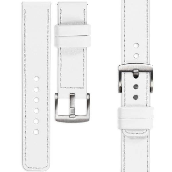 moVear Prestige C1 22mm White Leather strap for Garmin Vivoactive 4, Venu 3/2 | White stitching [sizes XS-XXL and buckle to choose from]