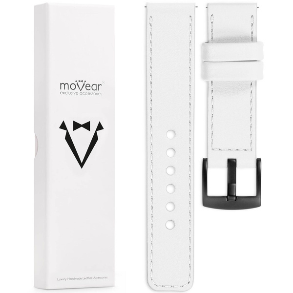 moVear Prestige C1 22mm White Leather strap for Huawei Watch 5 4 3 2 1 - GT / Pro / Ultimate (48/46mm) | White stitching [sizes XS-XXL and buckle to choose from]