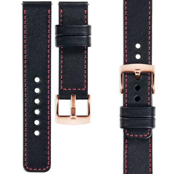 moVear Prestige C1 22mm leather watch strap | Black, Black stitching [sizes XS-XXL and buckle to choose from]