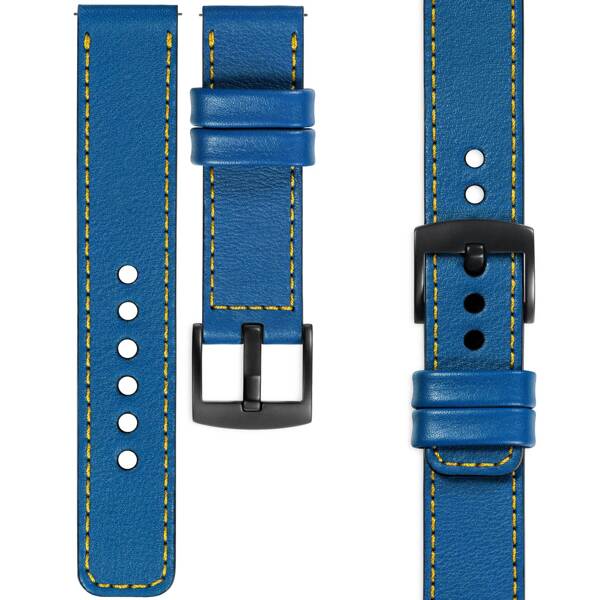 moVear Prestige C1 22mm leather watch strap | Blue, Blue stitching [sizes XS-XXL and buckle to choose from]