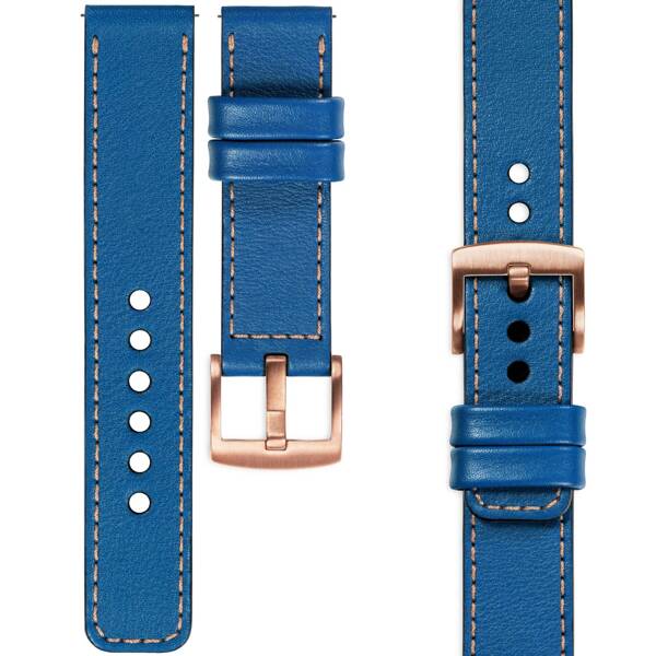 moVear Prestige C1 22mm leather watch strap | Blue, Blue stitching [sizes XS-XXL and buckle to choose from]