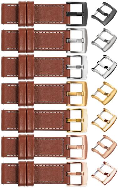 moVear Prestige C1 22mm leather watch strap | Brown, Brown stitching [sizes XS-XXL and buckle to choose from]