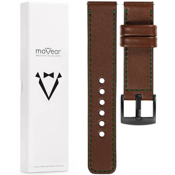 moVear Prestige C1 22mm leather watch strap | Dark brown, Dark brown stitching [sizes XS-XXL and buckle to choose from]