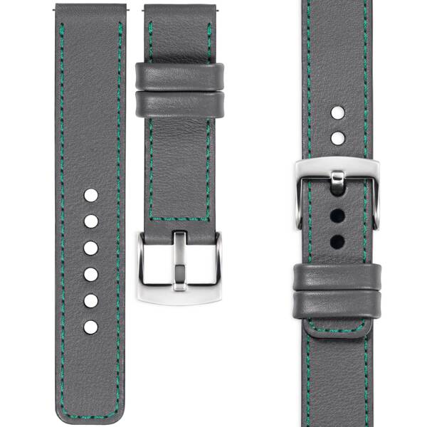 moVear Prestige C1 22mm leather watch strap | Gray, Gray stitching [sizes XS-XXL and buckle to choose from]