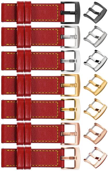 moVear Prestige C1 22mm leather watch strap | Scarlet red, Scarlet red stitching [sizes XS-XXL and buckle to choose from]