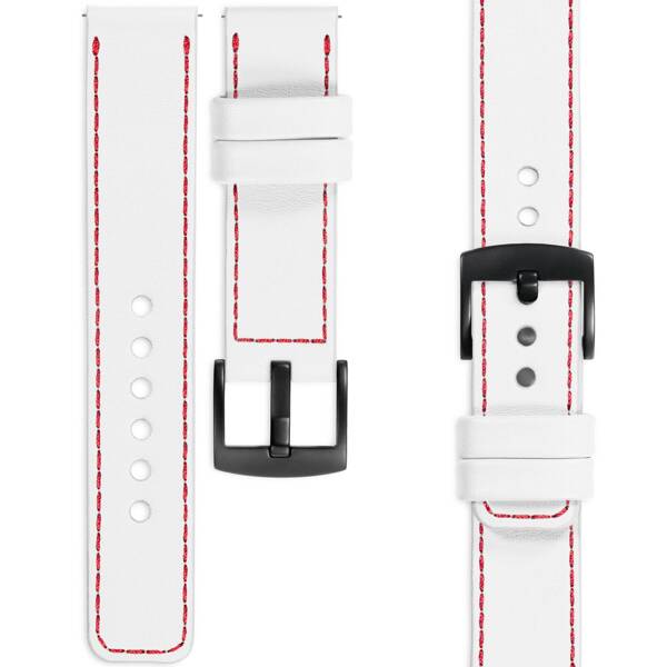 moVear Prestige C1 22mm leather watch strap | White, White stitching [sizes XS-XXL and buckle to choose from]