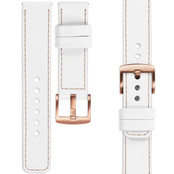 moVear Prestige C1 22mm leather watch strap | White, White stitching [sizes XS-XXL and buckle to choose from]