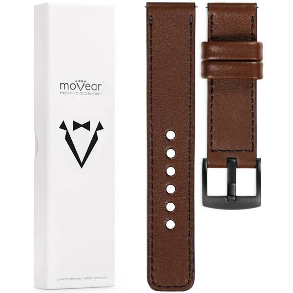 moVear Prestige C1 23mm leather watch strap | Dark brown, Dark brown stitching [sizes XS-XXL and buckle to choose from]