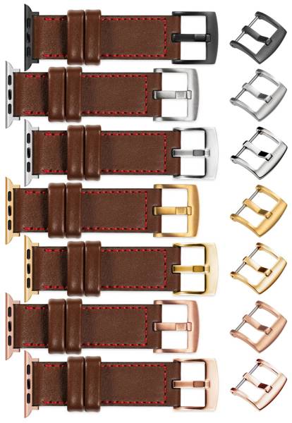 moVear Prestige C1 24mm Dark brown Leather strap for Apple Watch 10 / 9 / 8 / 7 / 6 / 5 / 4 / SE (46/45/44mm) & Ultra (49mm) | Dark brown stitching [sizes XS-XXL and buckle to choose from]