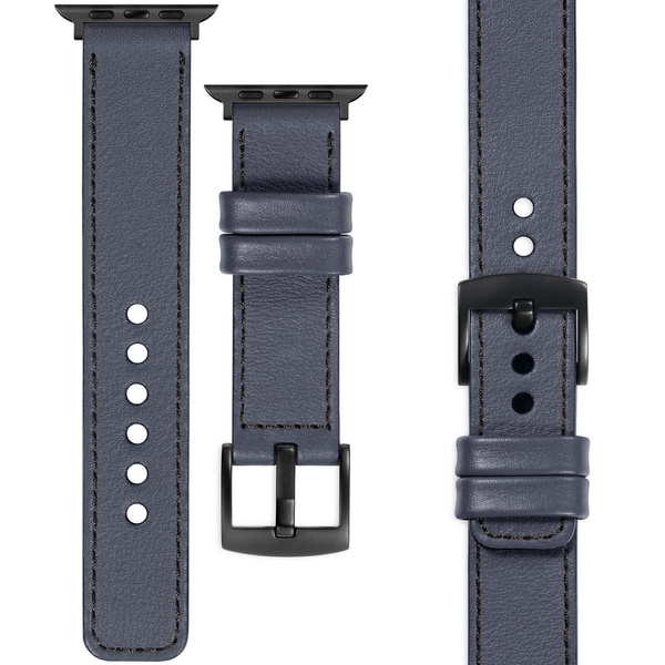 moVear Prestige C1 24mm Steel gray Leather strap for Apple Watch 10 / 9 / 8 / 7 / 6 / 5 / 4 / SE (46/45/44mm) & Ultra (49mm) | Steel gray stitching [sizes XS-XXL and buckle to choose from]