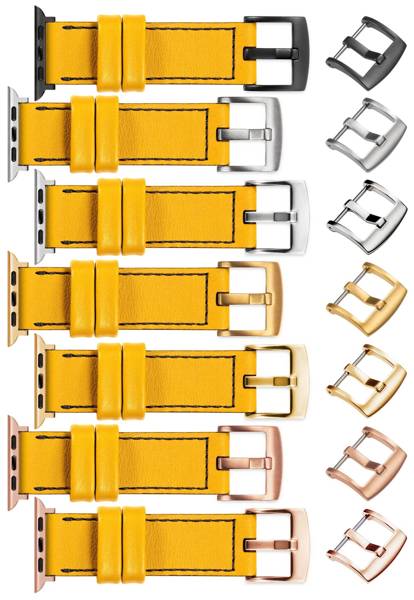 moVear Prestige C1 24mm Yellow Leather strap for Apple Watch 10 / 9 / 8 / 7 / 6 / 5 / 4 / SE (46/45/44mm) & Ultra (49mm) | Yellow stitching [sizes XS-XXL and buckle to choose from]