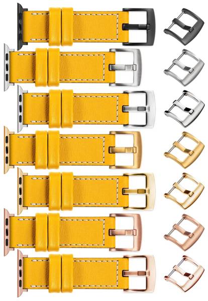 moVear Prestige C1 24mm Yellow Leather strap for Apple Watch 10 / 9 / 8 / 7 / 6 / 5 / 4 / SE (46/45/44mm) & Ultra (49mm) | Yellow stitching [sizes XS-XXL and buckle to choose from]