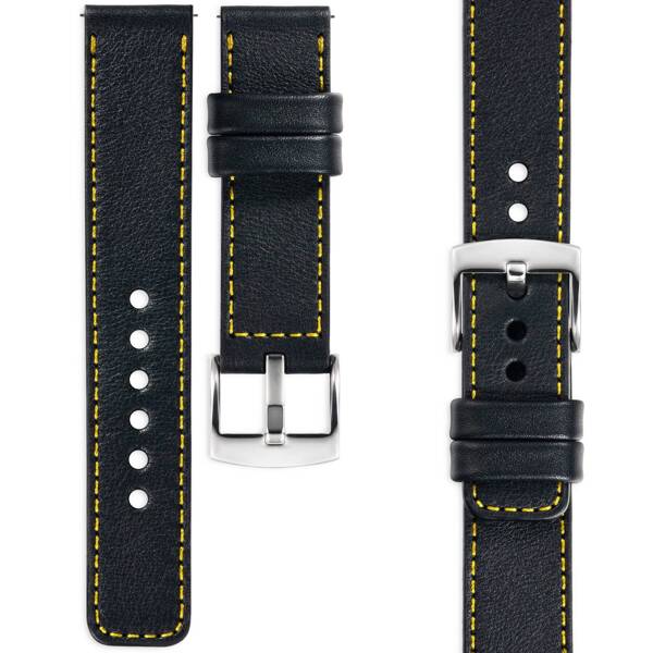 moVear Prestige C1 24mm leather watch strap | Black, Black stitching [sizes XS-XXL and buckle to choose from]