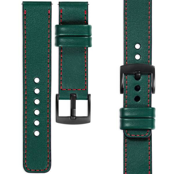 moVear Prestige C1 24mm leather watch strap | Bottle green, Bottle green stitching [sizes XS-XXL and buckle to choose from]