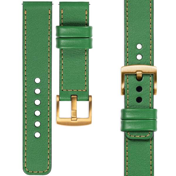 moVear Prestige C1 24mm leather watch strap | Green, Green stitching [sizes XS-XXL and buckle to choose from]