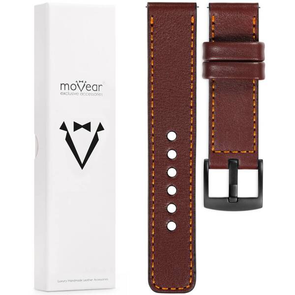 moVear Prestige C1 26mm leather watch strap | Auburn, Auburn stitching [sizes XS-XXL and buckle to choose from]