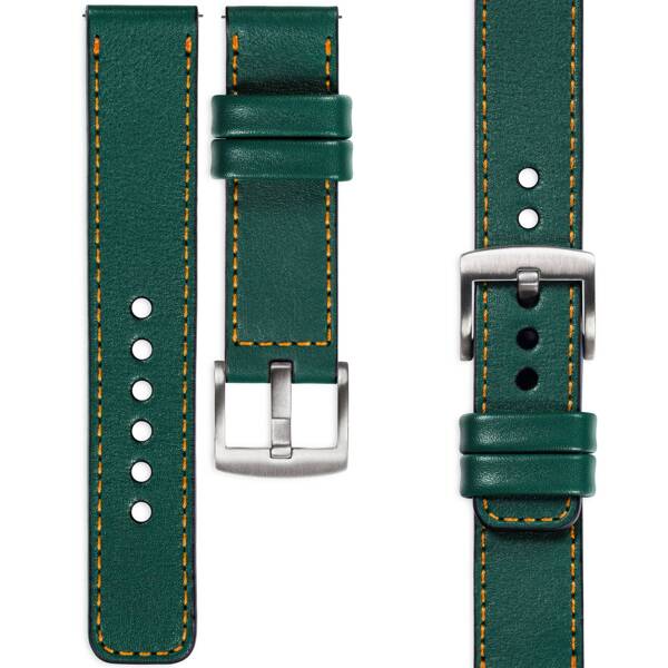 moVear Prestige C1 26mm leather watch strap | Bottle green, Bottle green stitching [sizes XS-XXL and buckle to choose from]