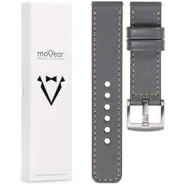 moVear Prestige C1 26mm leather watch strap | Gray, Gray stitching [sizes XS-XXL and buckle to choose from]