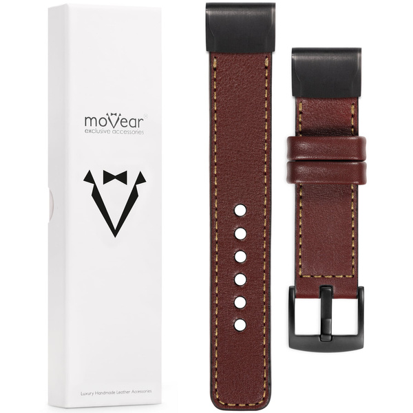 moVear Prestige C1 Leather strap for Garmin QuickFit 20mm (Fenix / Instinct - 43/42/40mm) Auburn, Auburn stitching [sizes XS-XXL and buckle to choose from]