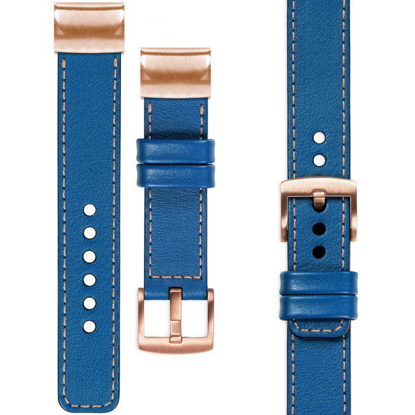 moVear Prestige C1 Leather strap for Garmin QuickFit 20mm (Fenix / Instinct - 43/42/40mm) Blue, Blue stitching [sizes XS-XXL and buckle to choose from]