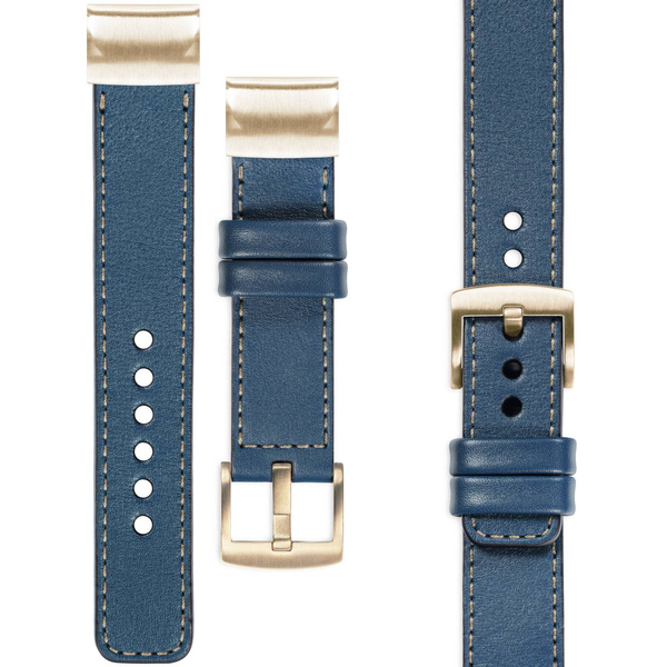 moVear Prestige C1 Leather strap for Garmin QuickFit 20mm (Fenix / Instinct - 43/42/40mm) Blue Jeans, Blue Jeans stitching [sizes XS-XXL and buckle to choose from]