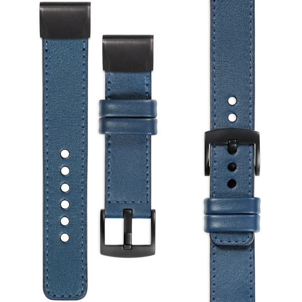 moVear Prestige C1 Leather strap for Garmin QuickFit 20mm (Fenix / Instinct - 43/42/40mm) Blue Jeans, Blue Jeans stitching [sizes XS-XXL and buckle to choose from]