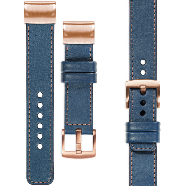 moVear Prestige C1 Leather strap for Garmin QuickFit 20mm (Fenix / Instinct - 43/42/40mm) Blue Jeans, Blue Jeans stitching [sizes XS-XXL and buckle to choose from]