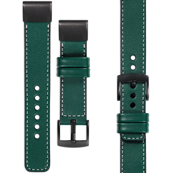 moVear Prestige C1 Leather strap for Garmin QuickFit 20mm (Fenix / Instinct - 43/42/40mm) Bottle green, Bottle green stitching [sizes XS-XXL and buckle to choose from]