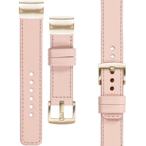 moVear Prestige C1 Leather strap for Garmin QuickFit 20mm (Fenix / Instinct - 43/42/40mm) Flesh pink, Flesh pink stitching [sizes XS-XXL and buckle to choose from]