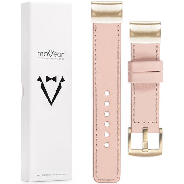 moVear Prestige C1 Leather strap for Garmin QuickFit 20mm (Fenix / Instinct - 43/42/40mm) Flesh pink, Flesh pink stitching [sizes XS-XXL and buckle to choose from]