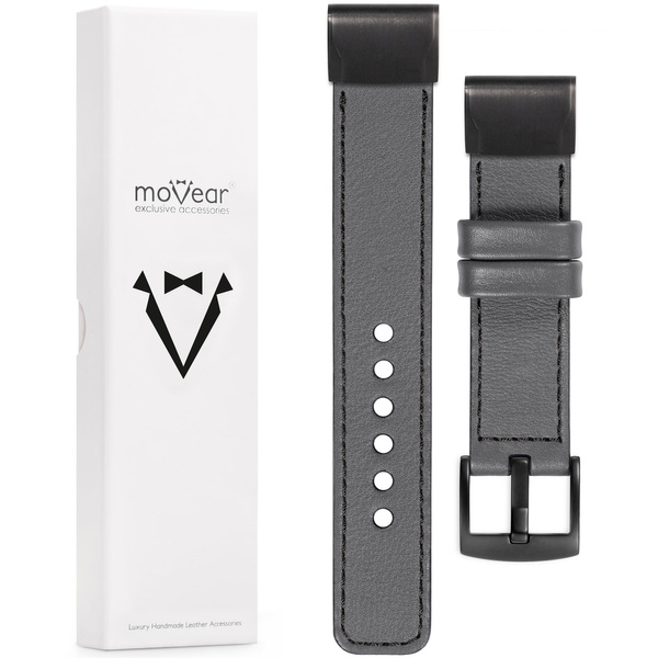 moVear Prestige C1 Leather strap for Garmin QuickFit 20mm (Fenix / Instinct - 43/42/40mm) Gray, Gray stitching [sizes XS-XXL and buckle to choose from]