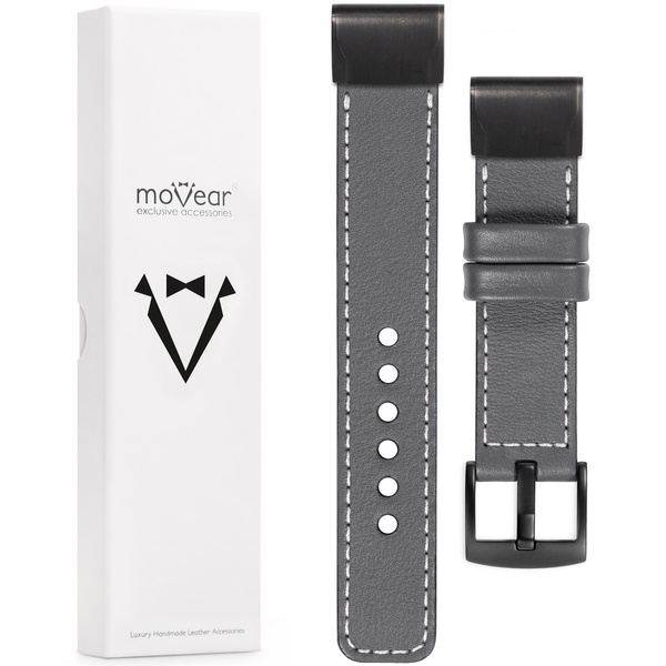 moVear Prestige C1 Leather strap for Garmin QuickFit 20mm (Fenix / Instinct - 43/42/40mm) Gray, Gray stitching [sizes XS-XXL and buckle to choose from]