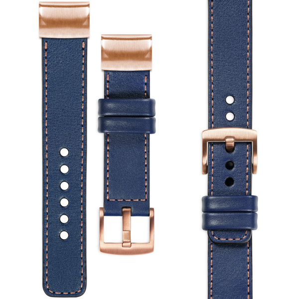 moVear Prestige C1 Leather strap for Garmin QuickFit 20mm (Fenix / Instinct - 43/42/40mm) Navy blue, Navy blue stitching [sizes XS-XXL and buckle to choose from]