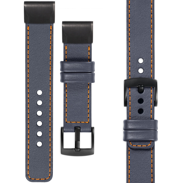 moVear Prestige C1 Leather strap for Garmin QuickFit 20mm (Fenix / Instinct - 43/42/40mm) Steel gray, Steel gray stitching [sizes XS-XXL and buckle to choose from]