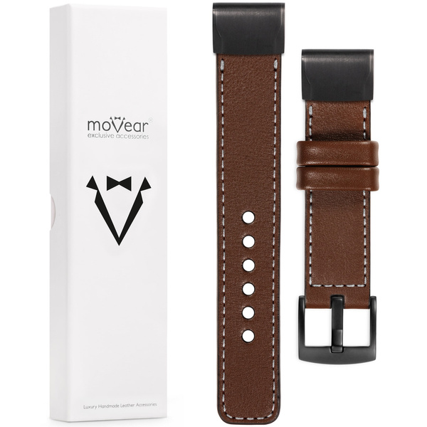 moVear Prestige C1 Leather strap for Garmin QuickFit 22mm (Fenix / Forerunner / Epix / Instinct / Enduro / Quatix / MARQ - 47/45mm) Dark brown, Dark brown stitching [sizes XS-XXL and buckle to choose from]