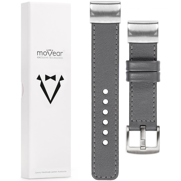 moVear Prestige C1 Leather strap for Garmin QuickFit 22mm (Fenix / Forerunner / Epix / Instinct / Enduro / Quatix / MARQ - 47/45mm) Gray, Gray stitching [sizes XS-XXL and buckle to choose from]