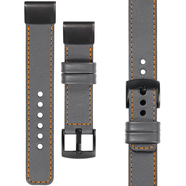 moVear Prestige C1 Leather strap for Garmin QuickFit 22mm (Fenix / Forerunner / Epix / Instinct / Enduro / Quatix / MARQ - 47/45mm) Gray, Gray stitching [sizes XS-XXL and buckle to choose from]