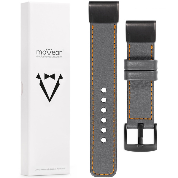 moVear Prestige C1 Leather strap for Garmin QuickFit 22mm (Fenix / Forerunner / Epix / Instinct / Enduro / Quatix / MARQ - 47/45mm) Gray, Gray stitching [sizes XS-XXL and buckle to choose from]