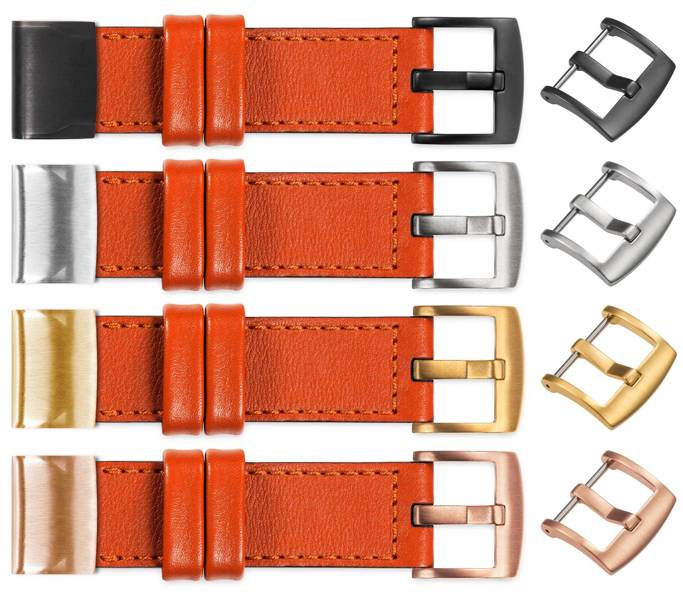 moVear Prestige C1 Leather strap for Garmin QuickFit 22mm (Fenix / Forerunner / Epix / Instinct / Enduro / Quatix / MARQ - 47/45mm) Orange, Orange stitching [sizes XS-XXL and buckle to choose from]